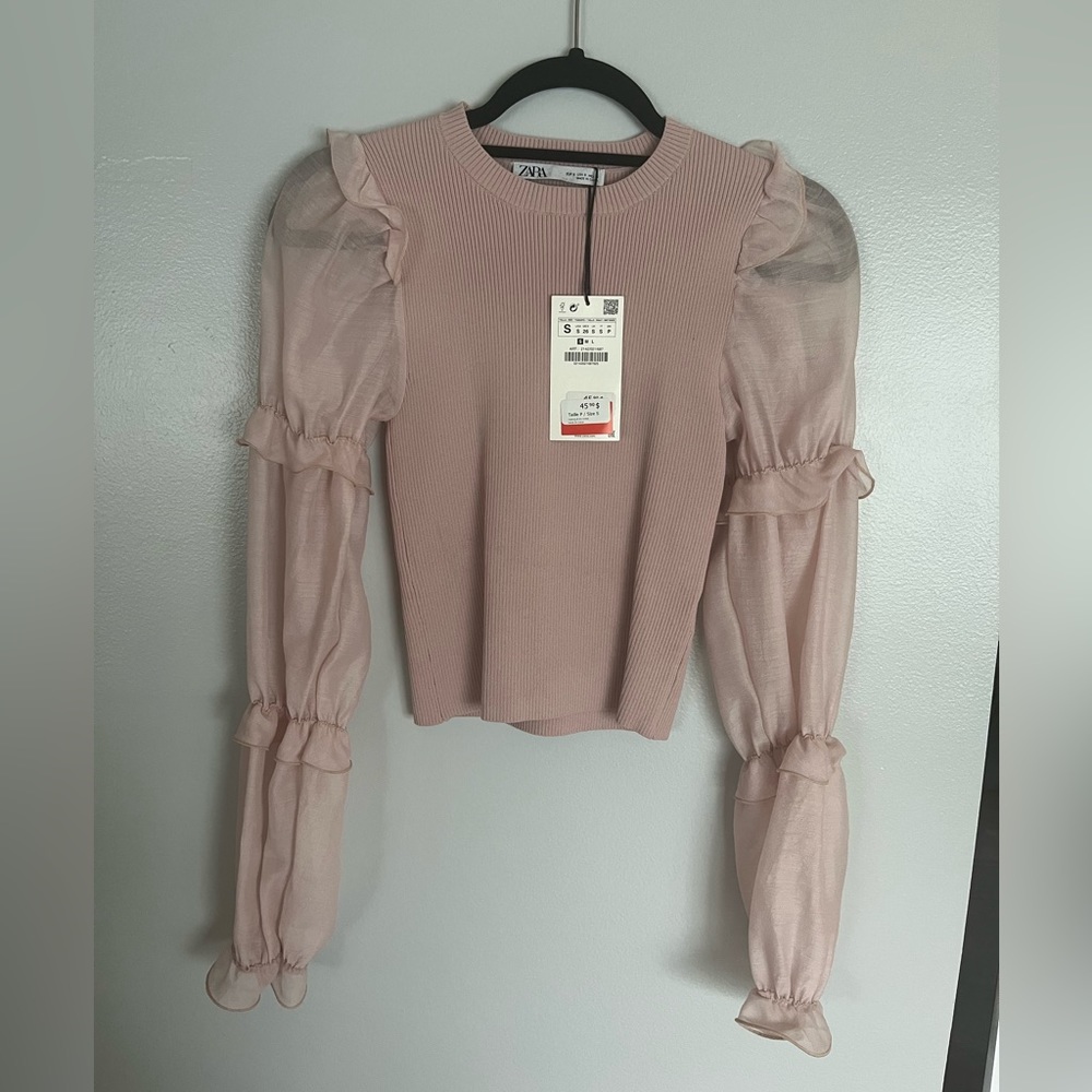 Zara Ruffle Organza Sleeve Sweater - Picture 5 of 5